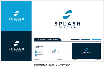 abstract letter S initial with splash water logo design concept with business card template