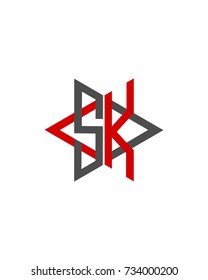 Abstract letter S K logo design red black
