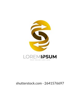 Abstract letter S logo and arrow design combination, 3d style