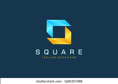 Abstract Letter S Logo. Blue Yellow Geometric Square Double Arrow. Usable for Business, Real Estate, Construction, Architecture and Building Logos. Flat Vector Logo Design Template Element.