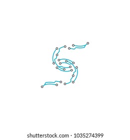 Abstract letter s logo with circuits design vector template, high technology concept