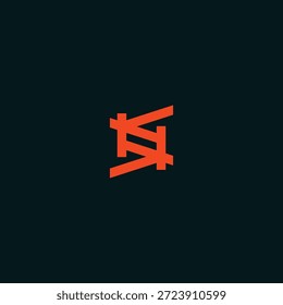 Letra abstrata design de logotipo S com linhas de interseção laranja em um fundo escuro