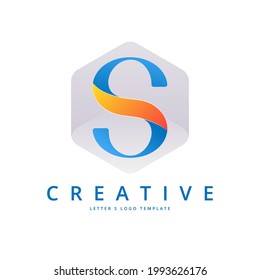 Abstract letter s logo gradient. s logo template with hexagonal background.