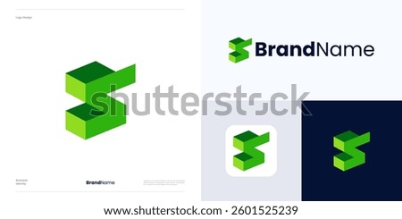 Abstract letter S logo icon design template, Initial letter S with isometric representation or perspective and 3D effect flat color, Symbol initial S style is geometric, modern, minimalist, business.