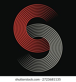 Variaciones Abstractas del logotipo de la letra S con círculos concéntricos en espiral. Monogramas de remolino rojo y gris mínimos para la marca moderna, carteles o Diseño gráfico