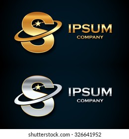 Abstract letter S logo,gold and silver star symbol,sign saturn,ring shape with sample text for your company