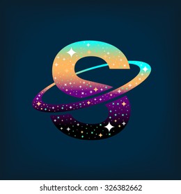 Abstract letter S logo,Space logo.Observatory,tourism,galaxy,moon,satellite,alien,Planet,astronaut.Interesting design template for your company logo