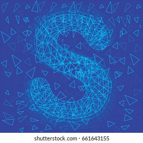Abstract letter s with in Low Poly style, luminous letter with triangles on a dark background, concept for sale, vector modern drawing.