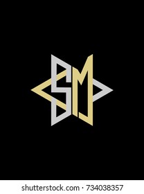 Abstract letter S M logo design gold silver