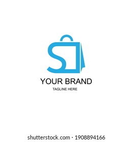 Letra abstracta S en la bolsa de la compra. Resumen del logo de la compra. Logo de la tienda en línea.