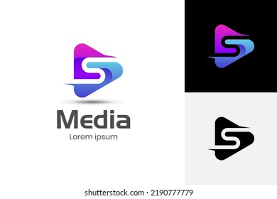 Abstract Letter S with Play Icon Logo Design for studio Media music Logo Template, Vector elements symbol