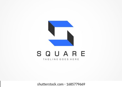 Abstract Letter S Square Logo. Blue Geometric Double Arrow. Usable for Business, Real Estate, Construction, Architecture and Building Logos. Flat Vector Logo Design Template Element.