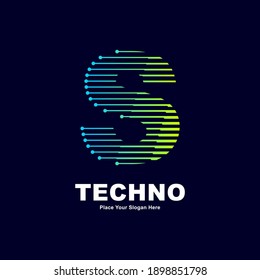 Abstract letter S technology logo vector template. Suitable for digital font industry with dot, gradient color and modern style. Also suitable for machine business.