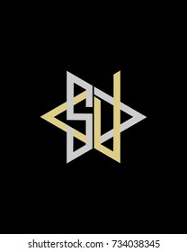 Abstract letter S U logo design gold silver