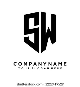 Abstract letter S W shield logo design template