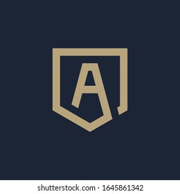 Abstrakter Buchstabe A Schild Logo-Design. Geometrie der Schildlinie für das Firmenlogo. Logo-Symbolvorlage für Web- und Visitenkarte. - Vektorillustration