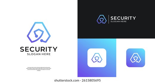 Abstract letter A and shield security logo template. Modern digital tech protection logo vector.