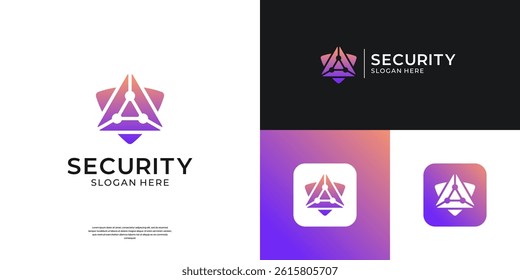 Abstract letter A and shield security logo template. Modern digital tech protection logo vector.