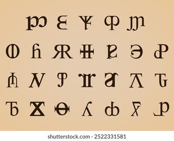 conjunto de símbolos de letras abstrato, sinais mágicos