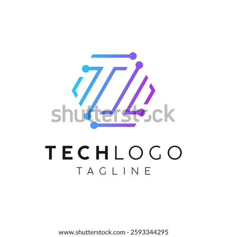 Abstract letter T hexagon tech logo design inspiration