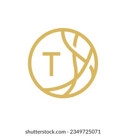 Abstract letter T logo design in line art style, vector image