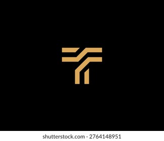 Abstract letter T logo with gold lines. Minimalist tech vector monogram for software, electronics, and digital branding.