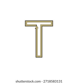 Logotipo Abstractas de la letra T con flechas infinitas; Ilustración vectorial conceptual del proceso cíclico, símbolo de reciclaje e ilusión óptica geométrica en oro y negro