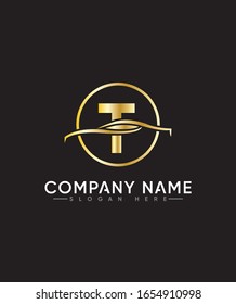 Logotipo de letra abstracta T en una plantilla de diseño gráfico de línea simple vectorial