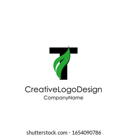 Abstract letter T logo vector design. Icon eco character and leaf concept template