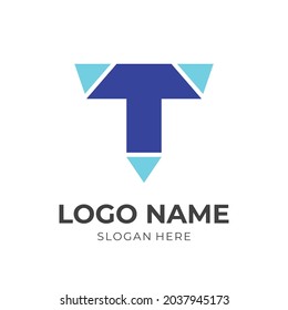 abstract letter T logo vector with flat blue color style