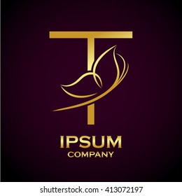 Abstract letter T logo,Butterfly Gold, beauty and fashion logo