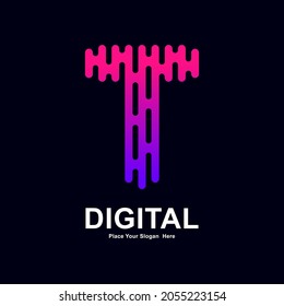 Abstract letter T modern vector logo design font. Suitable for typography technology electronic, geometric technology font and modern futuristic design 