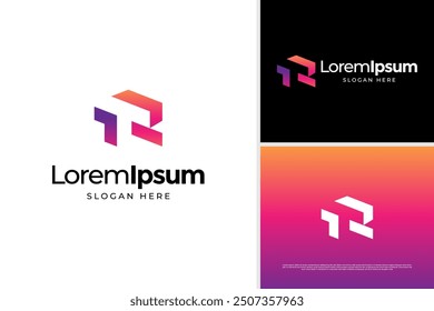 Abstract letter T and R negative space logo design template