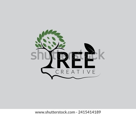 abstract letter T with tree leave on top. letter T logo with tree.