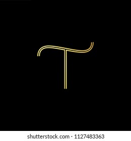 Abstract letter T TT. minimal logo design template. Vector letter logo with gold and black color.
