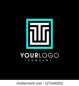 Abstract letter T U logo design template. Line creative sign. Universal vector icon. - Vector