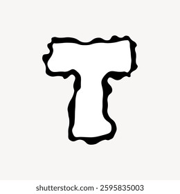 Abstract letter T with wavy edges. Black and white design. Bold T with unique, wavy edges. Artistic T, wavy and bold. Simple, wavy T design. Doodle illustration vector.