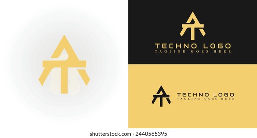 Abstract Letter TA or AT monogram logo design vector in gold color isolated on multiple backgrounds. Abstract hexagon letter AT logo applied for Defense and Engineering Company logo design inspiration