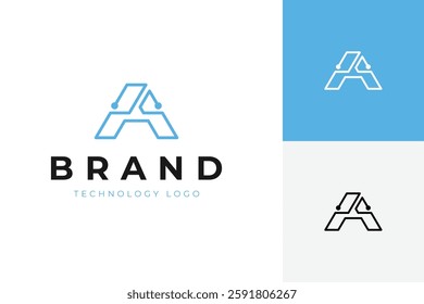 Abstract Letter A tech concept logo icon design with outline simple graphic vector symbol