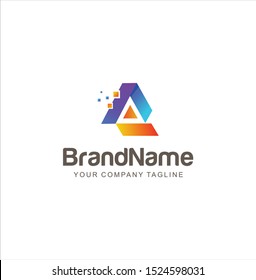 Abstract Letter A tech logo Design . Triangle colorful logo design template Vector