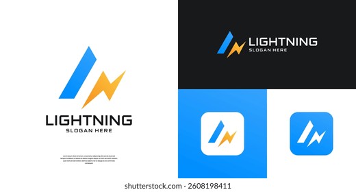 Abstract letter A with thunderbolt logo design. Electric symbol for business, company and tech.