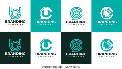 Abstract letter U C UC CU logo design set. Modern chat bubble initial CU UC logo.