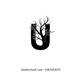 Abstract Letter U Dead Tree Logo Icon. 