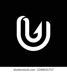 Abstract Letter U and Fish Hook Logo Vector Icon Outline Line