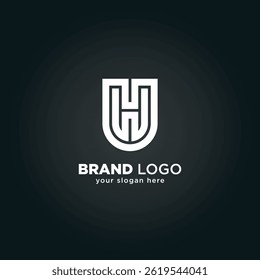 Letra abstrata U e logotipo monograma H com fundo preto.