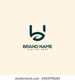 Letra abstracta U y logotipo de hoja. Elemento de plantilla de diseño de logotipo de vector plano.