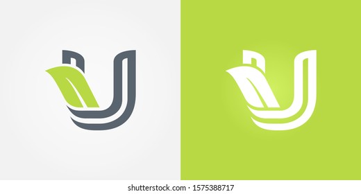 Abstract letter U line logo design template. grey and green Color ecology creative sign. Universal vector icon. Element, organic, natural, bio Icons.