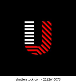 Abstract Letter U Line. Transition color linear logo. Linear modern lettering lines. Font alphabet template. Set logo thin line clean style, black background.