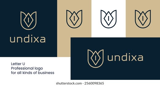 Abstract Letter U Logo with Botanical and Luxury Design Elements