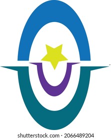 abstract letter U logo with bright star